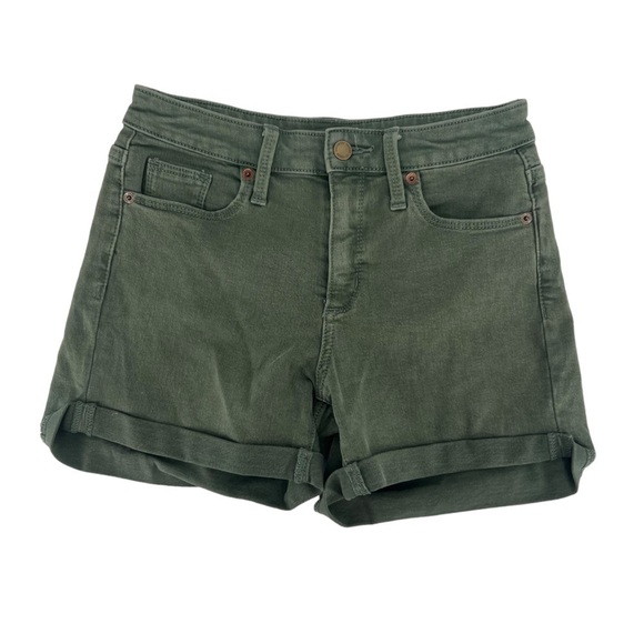 Universal Thread Green High Rise Midi Cuffed Hem Jean Shorts Size 0 Women’s - Picture 1 of 6